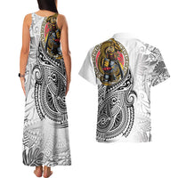 Japanese Samurai Warrior Couples Matching Tank Maxi Dress and Hawaiian Shirt White Polynesian Tattoo Style LT9 - Polynesian Pride