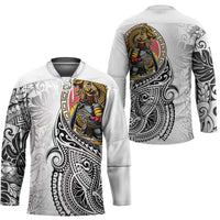 Japanese Samurai Warrior Hockey Jersey White Polynesian Tattoo Style - Polynesian Pride