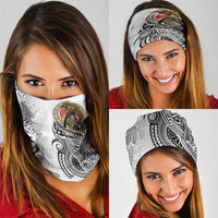 Japanese Samurai Warrior Neck Gaiter White Polynesian Tattoo Style - Polynesian Pride