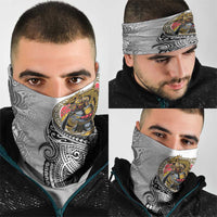 Japanese Samurai Warrior Neck Gaiter White Polynesian Tattoo Style - Polynesian Pride