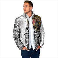 Japanese Samurai Warrior Padded Jacket White Polynesian Tattoo Style - Polynesian Pride