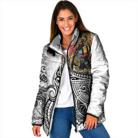 Japanese Samurai Warrior Padded Jacket White Polynesian Tattoo Style - Polynesian Pride