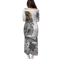 Japanese Samurai Warrior Puletasi White Polynesian Tattoo Style