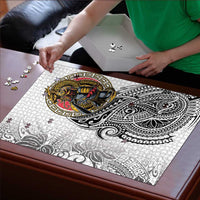 Japanese Samurai Warrior Puzzle White Polynesian Tattoo Style - Polynesian Pride
