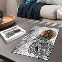 Japanese Samurai Warrior Puzzle White Polynesian Tattoo Style - Polynesian Pride
