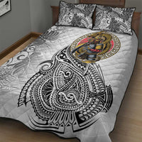 Japanese Samurai Warrior Quilt Bed Set White Polynesian Tattoo Style