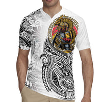 Japanese Samurai Warrior Rugby Jersey White Polynesian Tattoo Style