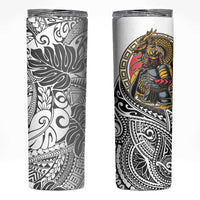 Japanese Samurai Warrior Skinny Tumbler White Polynesian Tattoo Style