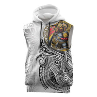 Japanese Samurai Warrior Sleeveless Hoodie White Polynesian Tattoo Style - Polynesian Pride
