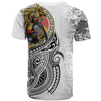 Japanese Samurai Warrior T Shirt White Polynesian Tattoo Style