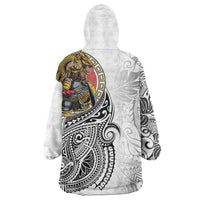Japanese Samurai Warrior Wearable Blanket Hoodie White Polynesian Tattoo Style