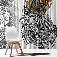Japanese Samurai Warrior Window Curtain White Polynesian Tattoo Style