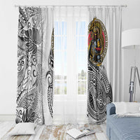 Japanese Samurai Warrior Window Curtain White Polynesian Tattoo Style