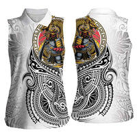 Japanese Samurai Warrior Women Sleeveless Polo Shirt White Polynesian Tattoo Style LT9 - Polynesian Pride