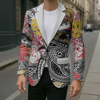 Japanese Samurai Warrior Blazer Colorful Polynesian Tattoo Style - Polynesian Pride