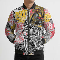 Japanese Samurai Warrior Bomber Puffer Jacket Colorful Polynesian Tattoo Style - Polynesian Pride