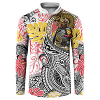 Japanese Samurai Warrior Button Sweatshirt Colorful Polynesian Tattoo Style LT9 White - Polynesian Pride