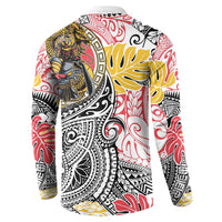 Japanese Samurai Warrior Button Sweatshirt Colorful Polynesian Tattoo Style LT9 - Polynesian Pride