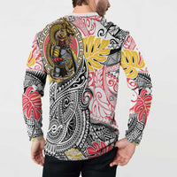 Japanese Samurai Warrior Button Sweatshirt Colorful Polynesian Tattoo Style LT9 - Polynesian Pride