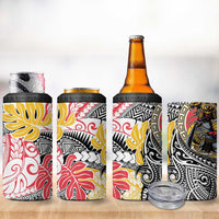 Japanese Samurai Warrior 4 in 1 Can Cooler Tumbler Colorful Polynesian Tattoo Style