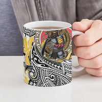 Japanese Samurai Warrior Ceramic Mug Colorful Polynesian Tattoo Style - Polynesian Pride