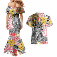 Japanese Samurai Warrior Couples Matching Mermaid Dress and Hawaiian Shirt Colorful Polynesian Tattoo Style LT9 - Polynesian Pride