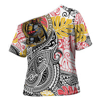 Japanese Samurai Warrior Cross Shoulder Shirt Colorful Polynesian Tattoo Style - Polynesian Pride