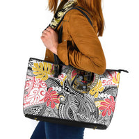 Japanese Samurai Warrior Leather Tote Bag Colorful Polynesian Tattoo Style