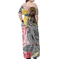 Japanese Samurai Warrior Off Shoulder Maxi Dress Colorful Polynesian Tattoo Style