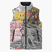 Japanese Samurai Warrior Sleeveless Puffer Jacket Colorful Polynesian Tattoo Style - Polynesian Pride