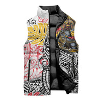 Japanese Samurai Warrior Sleeveless Puffer Jacket Colorful Polynesian Tattoo Style - Polynesian Pride