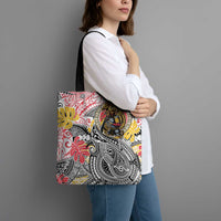 Japanese Samurai Warrior Tote Bag Colorful Polynesian Tattoo Style - Polynesian Pride