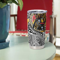 Japanese Samurai Warrior Tumbler Cup Colorful Polynesian Tattoo Style