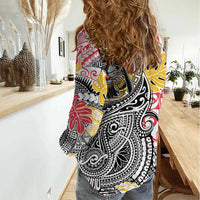 Japanese Samurai Warrior Women Casual Shirt Colorful Polynesian Tattoo Style