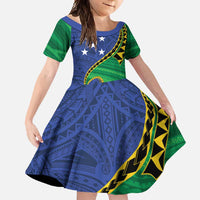 Solomon Islands Independence Day 1978 Personalised Family Matching Off Shoulder Maxi Dress and Hawaiian Shirt Polynesian Pattern with Flag Style