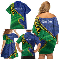 Solomon Islands Independence Day 1978 Personalised Family Matching Off Shoulder Short Dress and Hawaiian Shirt Polynesian Pattern with Flag Style