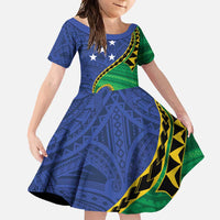 Solomon Islands Independence Day 1978 Personalised Family Matching Tank Maxi Dress and Hawaiian Shirt Polynesian Pattern with Flag Style