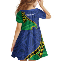 Solomon Islands Independence Day 1978 Personalised Kid Short Sleeve Dress Polynesian Pattern with Flag Style