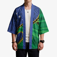 Solomon Islands Independence Day 1978 Personalised Kimono Polynesian Pattern with Flag Style - Polynesian Pride