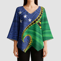 Solomon Islands Independence Day 1978 Personalised Kimono Sleeve Blouse Polynesian Pattern with Flag Style - Polynesian Pride