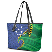 Solomon Islands Independence Day 1978 Personalised Leather Tote Bag Polynesian Pattern with Flag Style