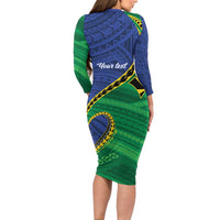 Solomon Islands Independence Day 1978 Personalised Long Sleeve Bodycon Dress Polynesian Pattern with Flag Style