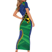 Solomon Islands Independence Day 1978 Personalised Short Sleeve Bodycon Dress Polynesian Pattern with Flag Style