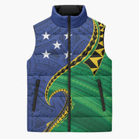 Solomon Islands Independence Day 1978 Personalised Sleeveless Puffer Jacket Polynesian Pattern with Flag Style - Polynesian Pride