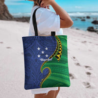 Solomon Islands Independence Day 1978 Personalised Tote Bag Polynesian Pattern with Flag Style - Polynesian Pride