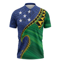Solomon Islands Independence Day 1978 Personalised Zipper Polo Shirt Polynesian Pattern with Flag Style - Polynesian Pride