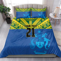 Solomon Islands Rugby Custom Bedding Set Simple Coat of arm Polynesian Pattern
