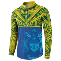 Solomon Islands Rugby Custom Button Sweatshirt Simple Coat of arm Polynesian Pattern