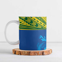 Solomon Islands Rugby Custom Ceramic Mug Simple Coat of arm Polynesian Pattern - Polynesian Pride