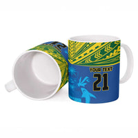 Solomon Islands Rugby Custom Ceramic Mug Simple Coat of arm Polynesian Pattern - Polynesian Pride
